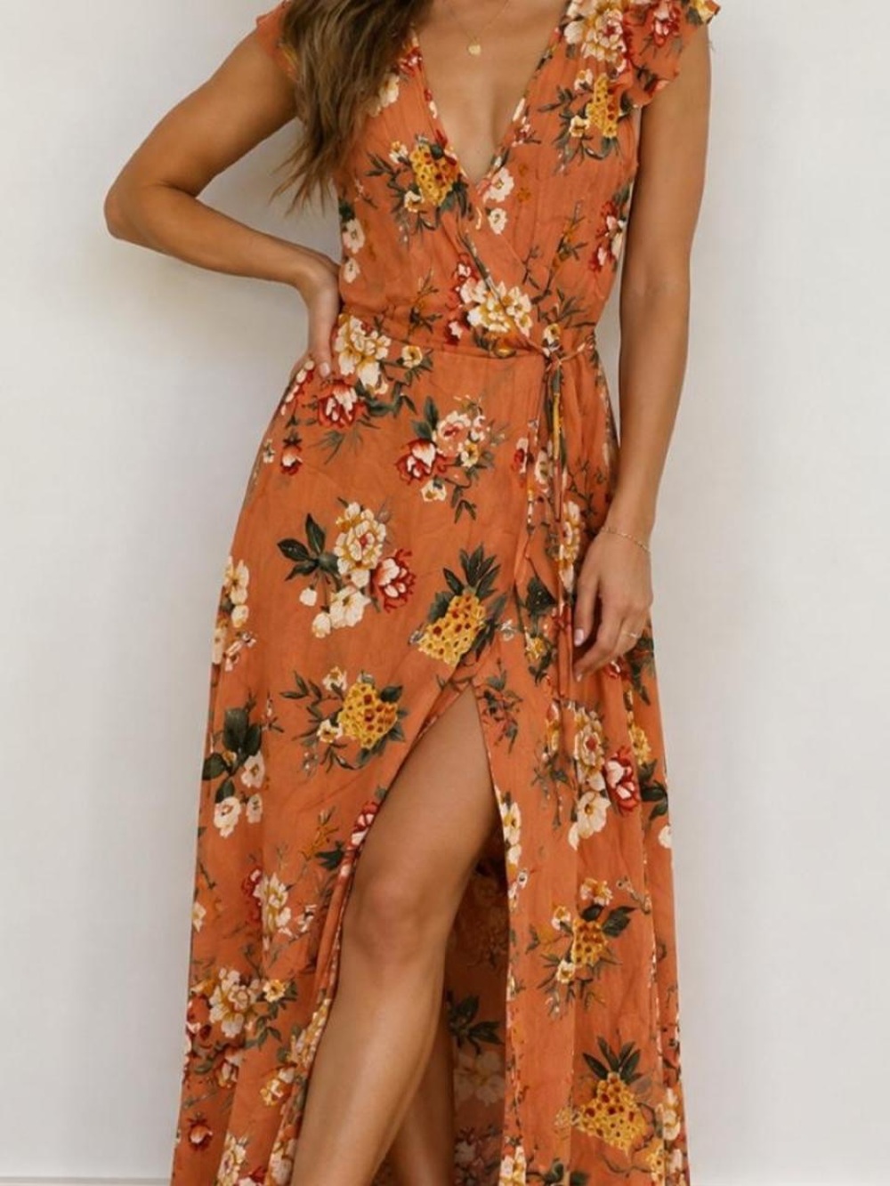 Xhilaration Dusty Rose Floral Midi Wrap Dress
